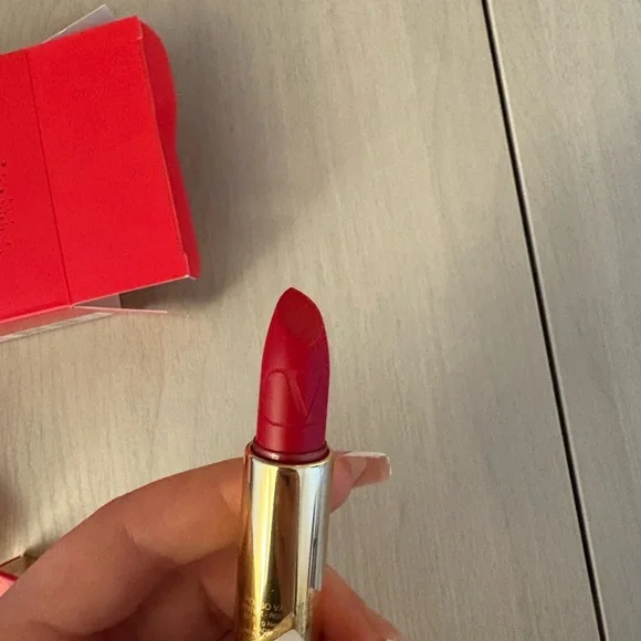 NWT Valentino Red Geometric Cosmetic Bag with two long lasting lipsticks